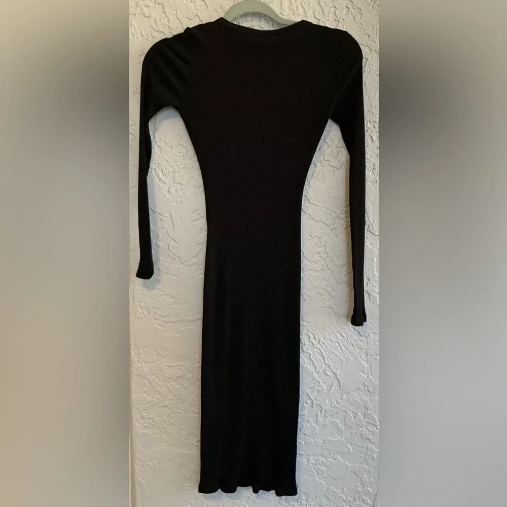 INTERMIX Black Ribbed Long Sleeve Dress